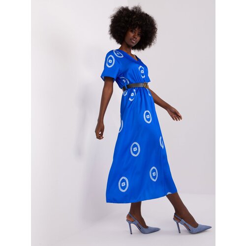 Fashion Hunters Dark blue midi cocktail dress with belt Cene