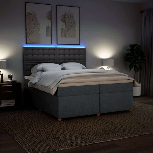 VidaXL Krevet s oprugama i madracem tamnosivi 200 x 200 cm od tkanine Slike