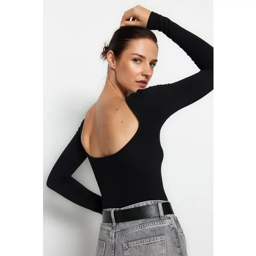 Trendyol Black Cotton Stretchy Open Back Fitted/Flexible Blouse