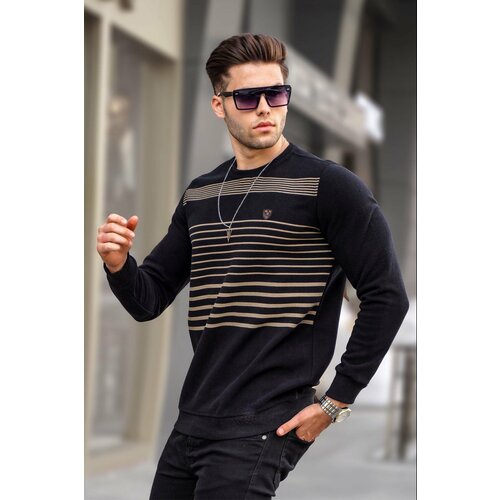 Madmext Black Striped Crew Neck Knitwear Sweater 5961 Cene
