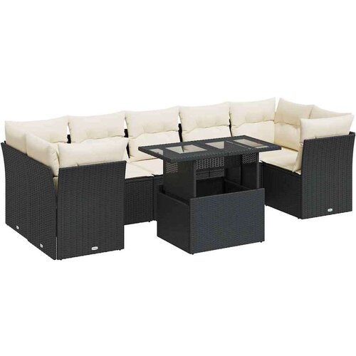 VidaXL 8-dijelni set vrtnih sofa od poliratana s jastucima crni Slike