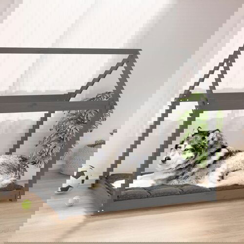 VidaXL Krevet za pse sivi 111x80x100 cm od masivne borovine Slike