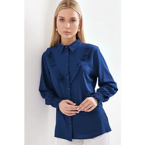 Bigdart 20223 Ruffled Long Sleeve Shirt - D. Indigo