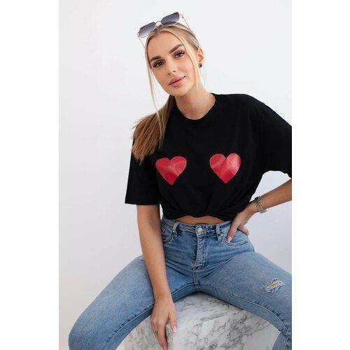 Kesi Cotton blouse with black heart print Slike