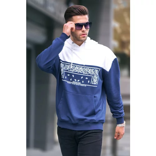 Madmext Navy Blue Hoodie with Patterned Sweatshirt 6022