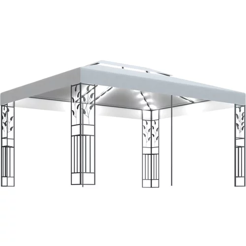vidaXL Paviljon z dvojno streho in LED lučkami 3x4 m bel