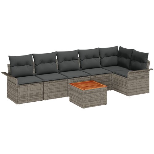 vidaXL 7 Kosi Vrtna Sofa Set z Blazinami Siva Poli Ratan Akacija Cene