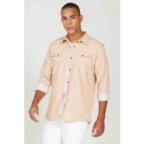 AC&Co / Altınyıldız Classics Men's Beige Slim Fit Slim Fit Classic Collar Cotton Shirt Slike