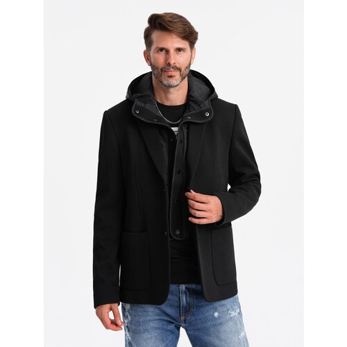 Ombre Men&amp;#039;s jacket with high collar and hood - black Slike