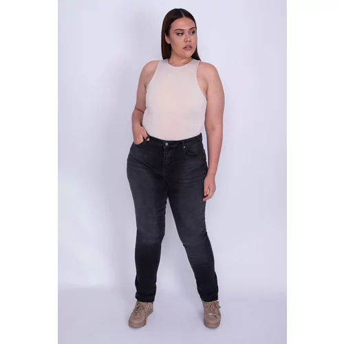 Şans Women's Plus Size Anthracite 5 Pocket Skinny Jeans