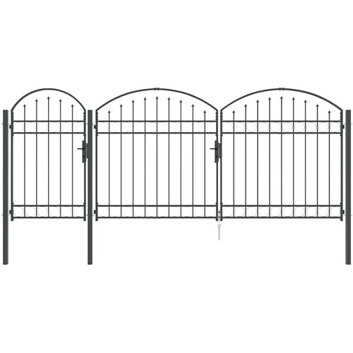 VidaXL Ograjna vrata z ukrivljenim vrhom Assen Siva 400 x 100 cm Jeklo, (5000301067) Slike