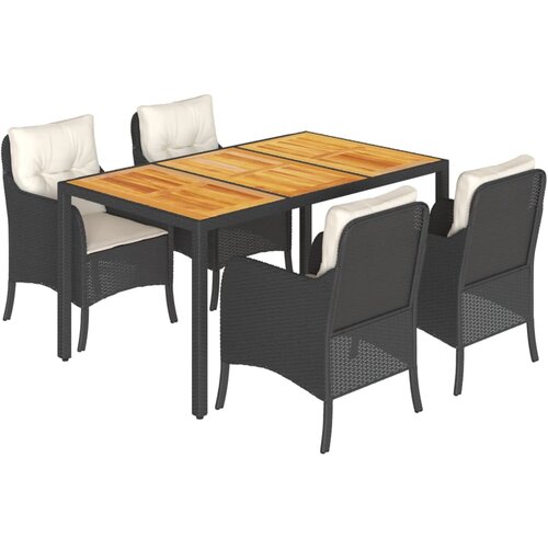  5-dijelni vrtni blagovaonski set s jastucima od poliratana crni Crna 150 cm table length Slike