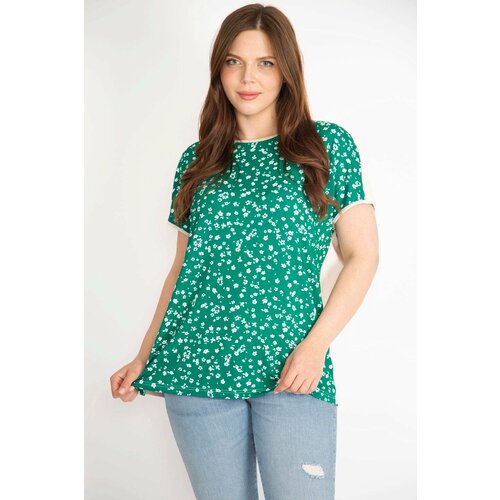 Şans women's green plus size front patterned low sleeve blouse Slike