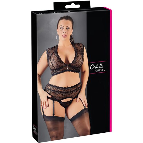 Cottelli Plus Size - Komplet čipkastega spodnjega perila s kristali (črna) - 2XL Cene