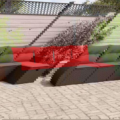  Vrtna garnitura - 5-dijelni set vrtnih sofa s jastucima poliratan smeđi - Smeđa sa spremi&amp;scaron;tem 5 Slike