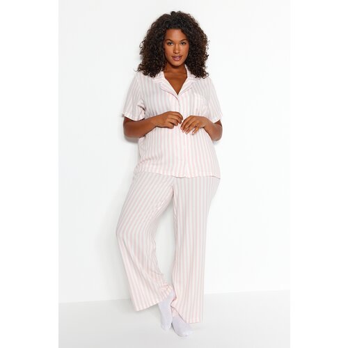 Trendyol curve pink striped woven pajamas set Cene