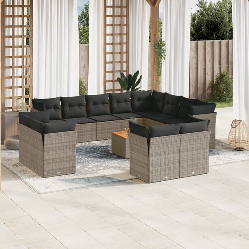 VidaXL 13-dijelni set vrtnih sofa od poliratana s jastucima sivi Slike