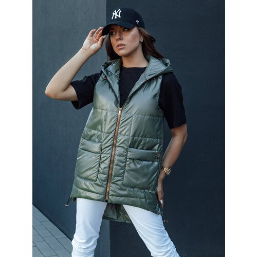 DStreet Women&amp;#039;s quilted long vest with hood JESS green Slike