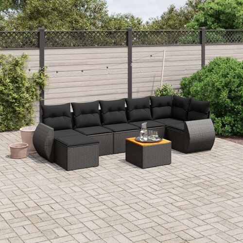 VidaXL 8-dijelni set vrtnih sofa od poliratana s jastucima crni Slike