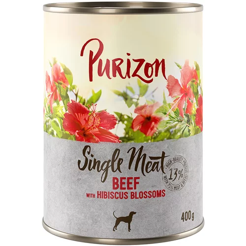 Purizon 5 + 1 gratis! mokra pasja hrana 6 x 400 g/ 800 g - Single Meat Govedina s cvetovi hibiskusa 6 x 400 g
