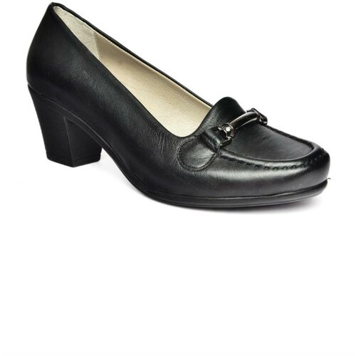 Fox Shoes R908037103 Black Genuine Leather Women's Thick Heeled Shoes Slike