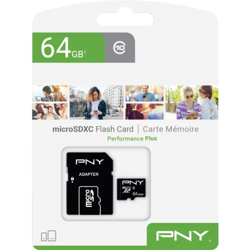 Pny Memorijska kartica MicroSDXC Performance Plus, 64GB, class 10, s adapterom