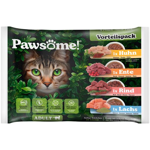 Pawsome Adult Cat 4 x 85 g - Mije&amp;scaron;ano pakiranje (4 vrste) Slike