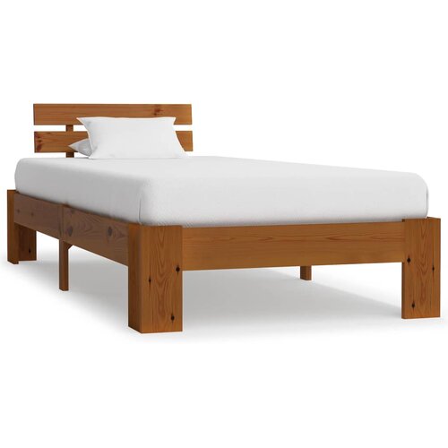 VidaXL Posteljni okvir medeno rjav iz trdne borovine 100x200 cm Slike