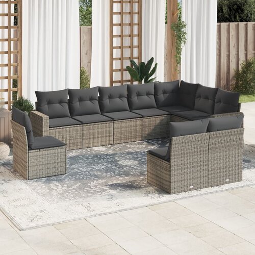 VidaXL 10-dijelni set vrtnih sofa od poliratana s jastucima sivi Slike