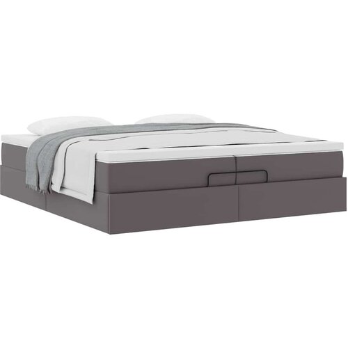 vidaXL Otomanski posteljni okvir z vzmetnicami siv 200x200cm um. usnje, (21607103) Cene