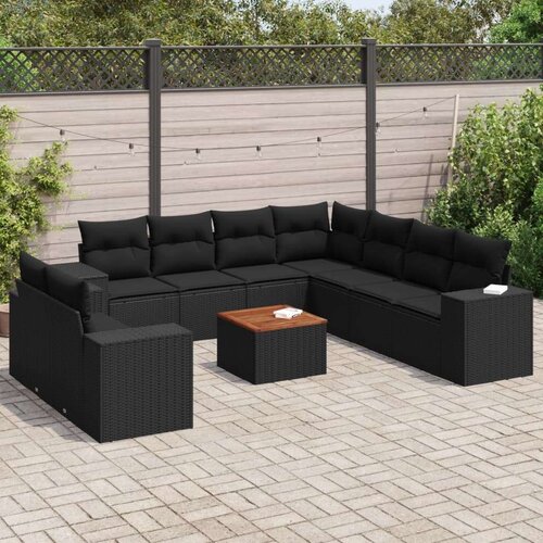  10-dijelni set vrtnih sofa s jastucima crni od poliratana Cene