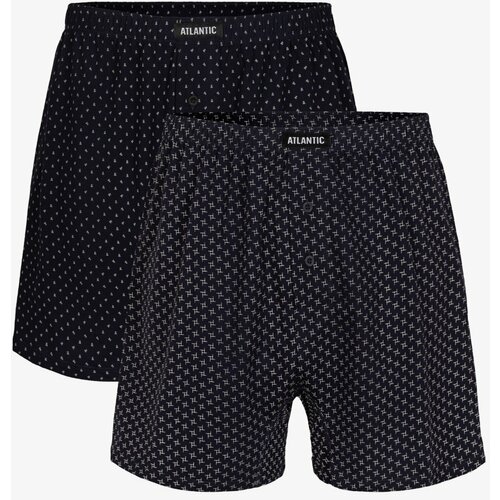 Atlantic Men's Classic Boxer Shorts with Buttons 2PACK - Navy Blue with Pattern Slike