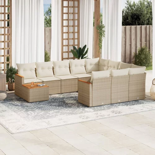 vidaXL 11-dijelni set vrtnih sofa od poliratana s jastucima bež