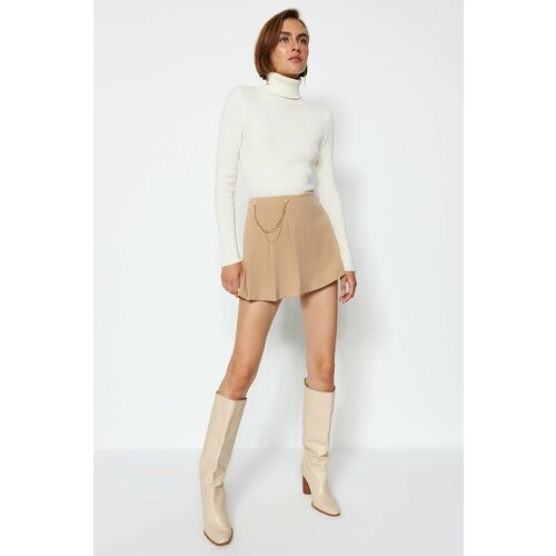 Trendyol Mink Chain and Pleat Detailed Woven Shorts Skirt Slike