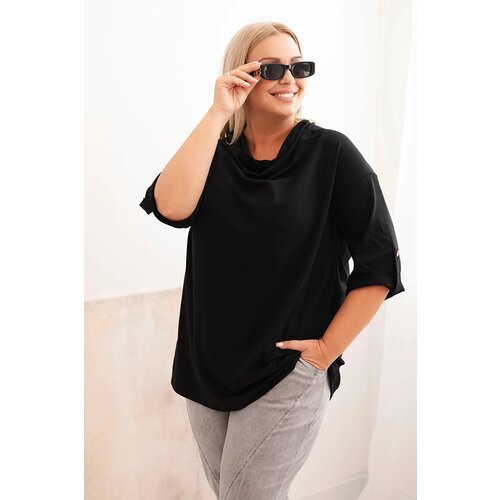Kesi Włoski Women&amp;#039;s Plus Size loose-fit blouse with cotton and a water neckline black Slike