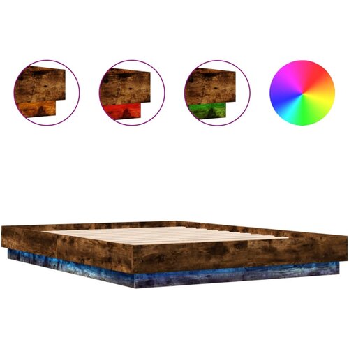 Maison Chic Posteljni okvir - Dvoposteljna postelja - Zakonska postelja z LED diodami dimljeni hrast 120x200 cm, (21693921) Slike