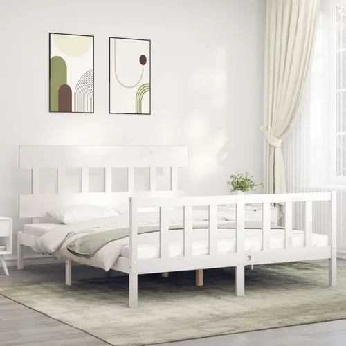 vidaXL Okvir kreveta s uzglavljem bijeli bračni od masivnog drva