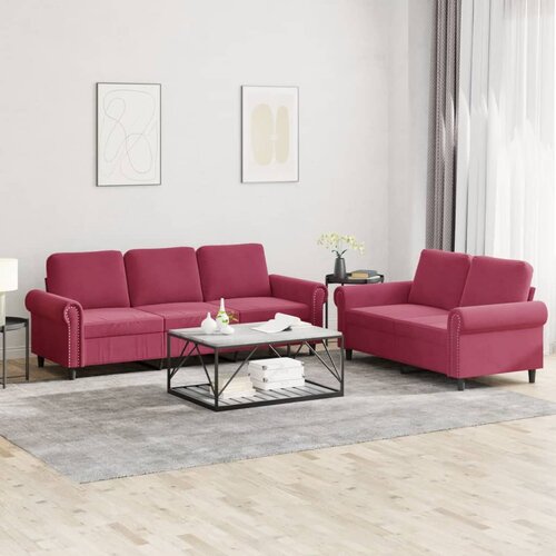  2-dijelni set sofa s jastucima crvena boja vina baršunasti Cene