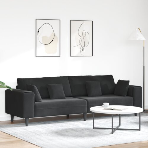 VidaXL Žametni kavč z blazino z blazino Črna 208 cm Žamet Slike
