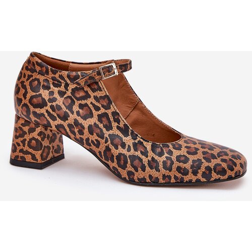 Laura Messi Leather Heels On A Heel In Leopard Print 2936 Brown Cene