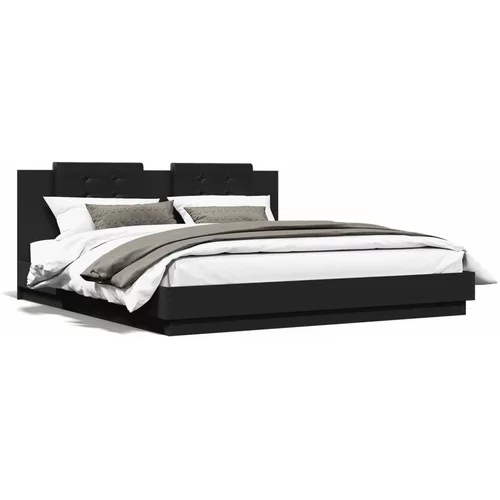  Okvir kreveta s uzglavljem i LED svjetlima crni 180 x 200 cm