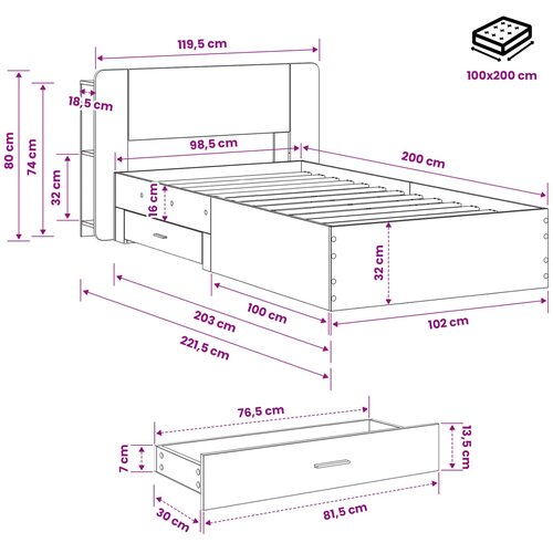  Okvir kreveta s pohranom s uzglavljem Hrast sonoma 100 x 200 cm Slike