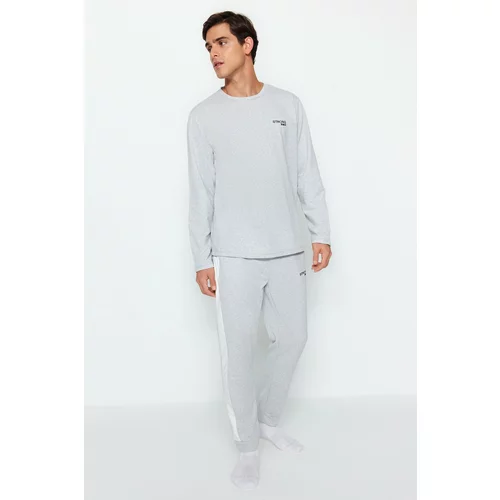 Trendyol Men's Gray Embroidery Detailed Knitted Pajamas Set