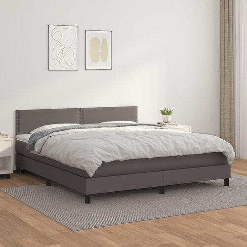  The Living Store Box spring postelja z vzmetnico siv 160x200 cm umetno usnje - Box Spring Postelja, (21520789) Cene