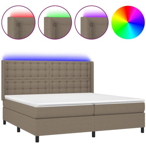 vidaXL Box spring postelja z vzmetnico LED taupe 200x200 cm blago, (20851591) Cene