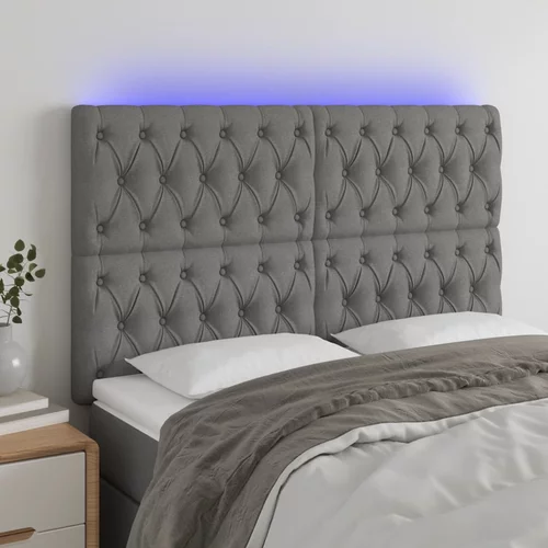 vidaXL LED posteljno vzglavje temno sivo 160x7x118/128 cm blago