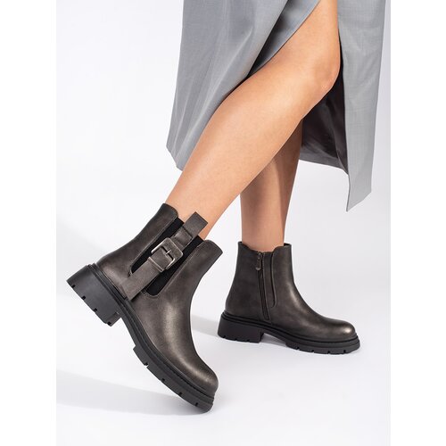 Shelvt Dark brown metallic Chelsea boots for women with buckle Cijene