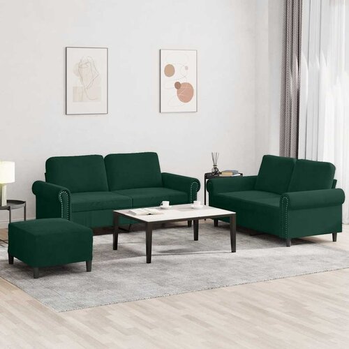  3-dijelni set sofa s jastucima tamnozeleni bar&amp;scaron;unasti Slike
