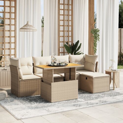 VidaXL 6-dijelni set vrtnih sofa s jastucima bež od poliratana Slike