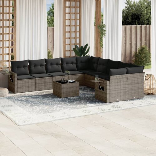 vidaXL 11-dijelni set vrtnih sofa od poliratana s jastucima sivi Cijene